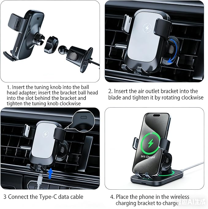 Wireless Car Charger, Auto-Clamping Air Vent Mount Car Phone Holder - 15W/10W/7.5W Fast Charging Compatible with iPhone 17/16/15/14/13/13 Pro/12 Pro Max/12 Pro/12 & Samsung Galaxy, Gift for Men Women