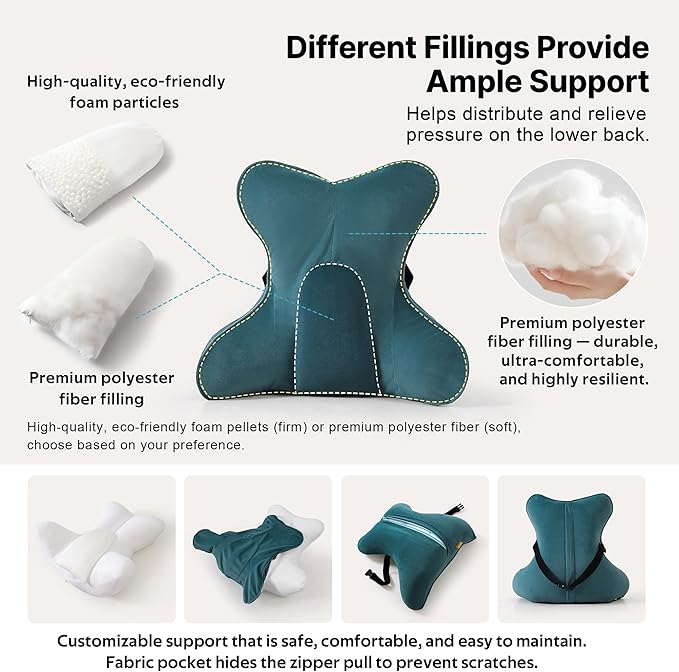 Lumbar Support Pillow (Pat. Pend) for Car Seat, Office Chair, Couch & Recliner, Ergonomic Back Support for Chair, Lower Back Pain Relief, with Adjustable Strap to Stay in Place, Slate Blue