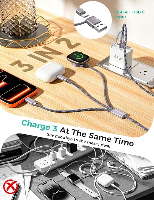 Travel Essentials for Apple Watch Charger,Cruise Vacation 2026 Camping Essentials,iPhone Charger,Multi Charging Cable,3 in 2 Charging Docks for iWatch Series 11-2/Ultra,iPhone 17-12,Car
