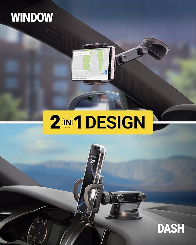 Scosche Phone Mount for Car, Universal Hands Free Windshield/Dashboard, Suction Cup Cell Phone Holder with 360° Rotation, Includes Screen Cleaner, Stand Compatible with iPhone and Android