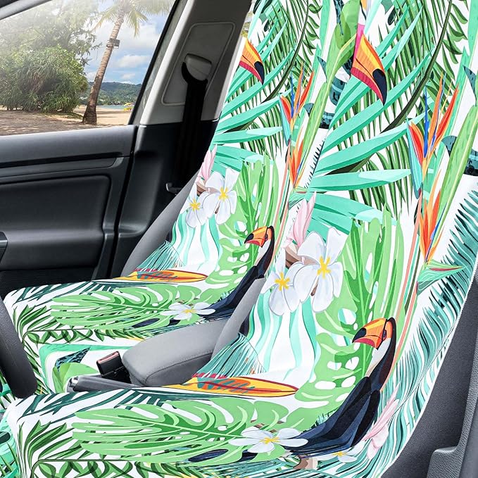 1 Pack Car Seat Towel Covers with Storage Bag 63 x 32 Inch Athletic Running Towel Seat Sweat Washable Non Slip Cover Gift for Car Outdoor Sport Activities (Tropical Toucan)