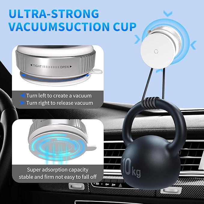 24Mags Magnetic Phone Holder for Car, 360-Degree Adjustable Dashboard Mount, Rotary Suction & Release, Detachable & Reusable for MagSafe & Android Phones with Magnetic Case, White