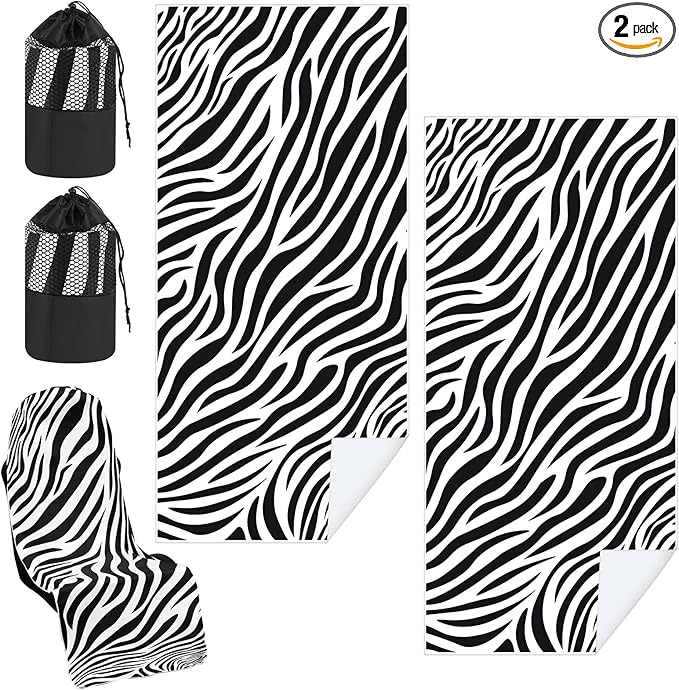 2 Pack Car Seat Towel Covers with Storage Bag 63 x 32 Inch Athletic Running Towel Seat Sweat Washable Non Slip Cover Gift for Car Outdoor Sport Activities (Zebra)
