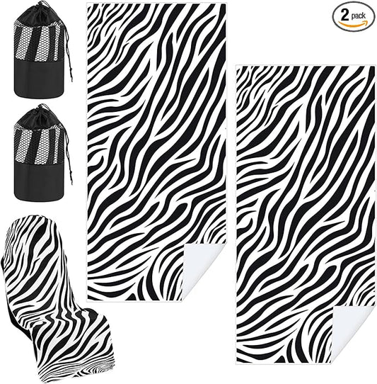 2 Pack Car Seat Towel Covers with Storage Bag 63 x 32 Inch Athletic Running Towel Seat Sweat Washable Non Slip Cover Gift for Car Outdoor Sport Activities (Zebra)