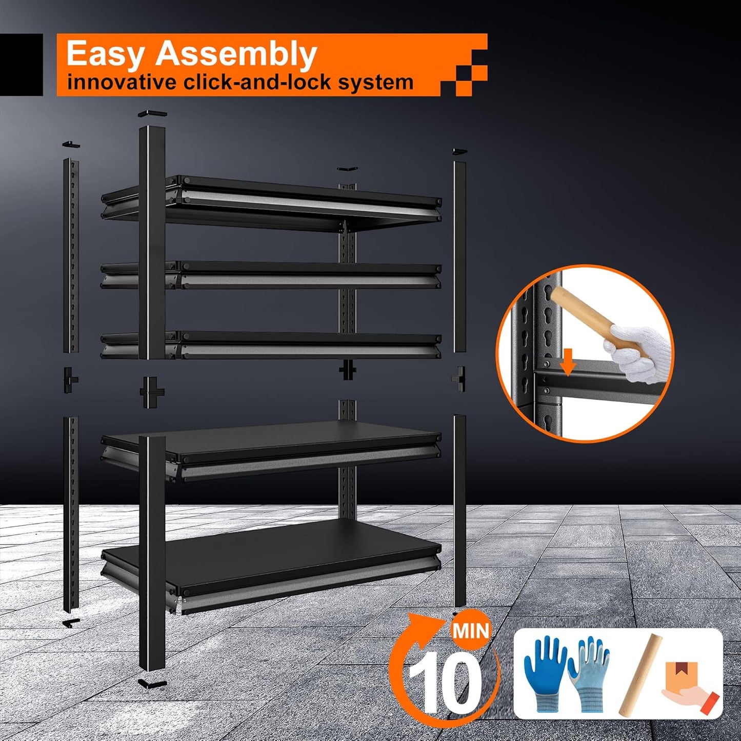 Garage Storage Shelves Heavy Duty, 48”W Shelving Units and Storage Rack, 2800LBS Loads Shelving Units, Adjustable 5-Tier Metal Shelves for Industrial Storage, 48”W×18”D×78”H,Black