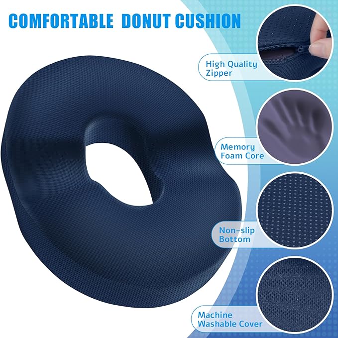 BlissTrends Donut Pillow Seat Cushion,Donut Chair Cushions for Postpartum Pregnancy & Hemorrhoids,Tailbone Pain Relief Cushion,Memory Foam Lifting Cushions for Office&Home Chairs (Blue)