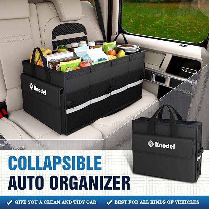 K KNODEL Car Trunk Organizer with Lid, Collapsible Car Trunk Storage Organizer, Car Organizer and Storage for SUV, Truck, Sedan (Medium, Black)