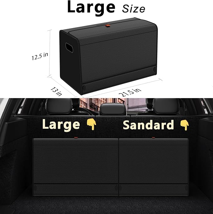GMQ Car Trunk Organizer for SUV,Car Organizers and Storage with Collapsible Storage, Magnetic Lid Large Capacity for SUV, Truck, MPV (Carbon Black, L-21.5×13×12.5 IN)
