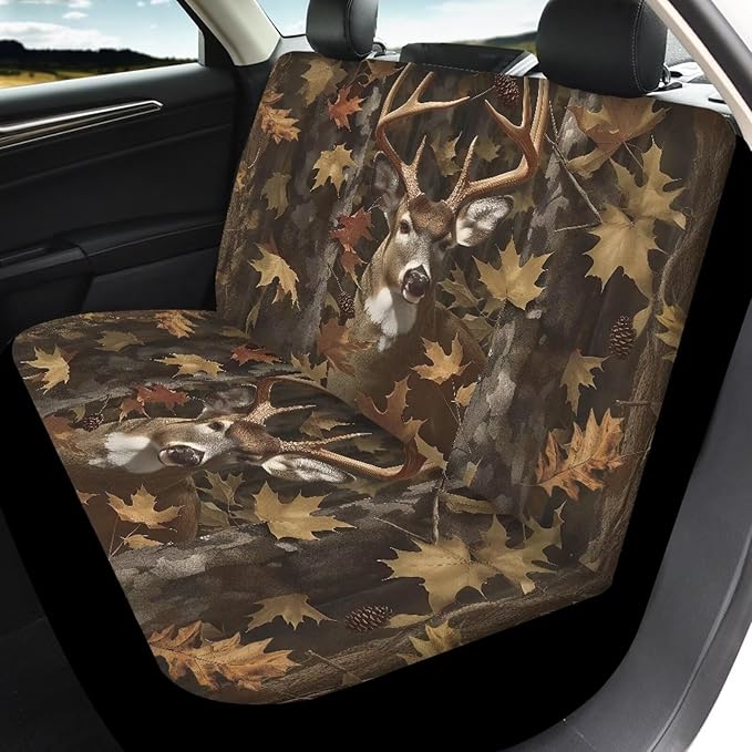 KEIAHUAN Camo Deer Hunt Design Car Seat Cover Full Sets Front Bucket Seat Covers & Rear Bench Seat Protector Car Interior Accessories Decoration Fit Most Cars, Trucks, SUV or Vans 4 Pcs