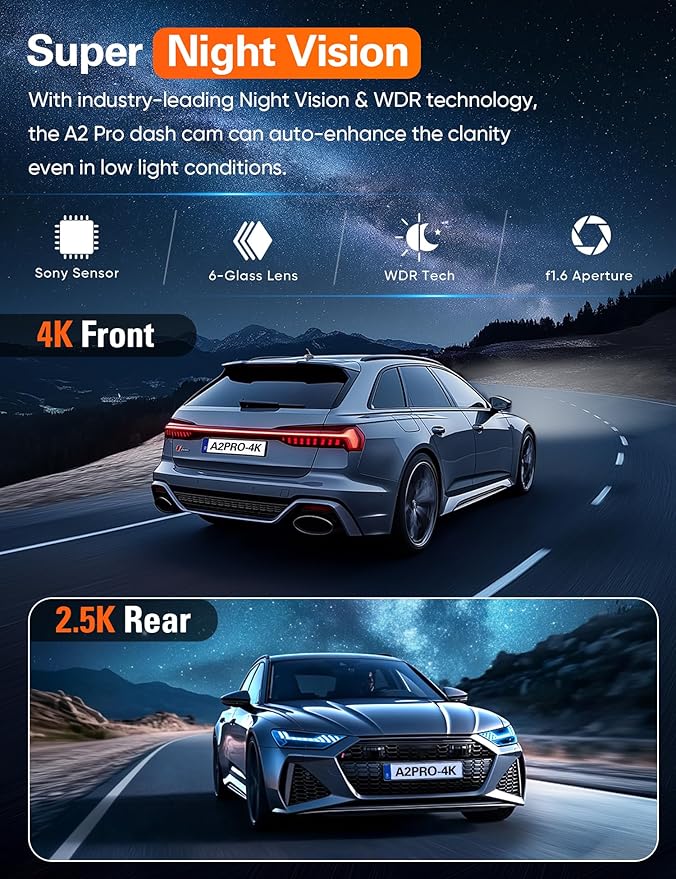 Navycrest 4K+2.5K WiFi Dash Cam Front and Rear, Built-in 5G WiFi, Free 64GB Card, Dash Camera for Cars, Dual Dashcam, G-Sensor, 24/7 Parking Mode, 3'' IPS Screen, Loop Recording, WDR Silver