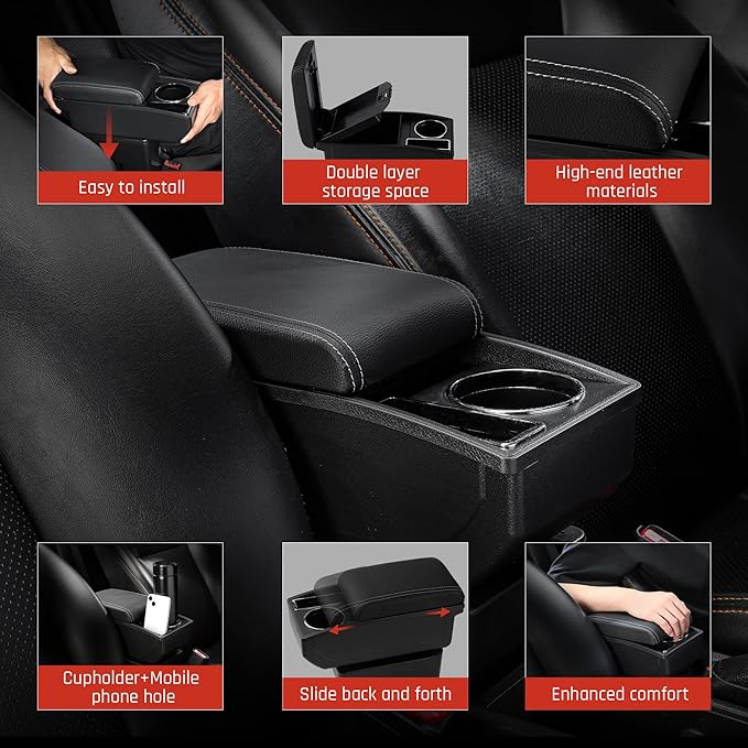 Car Armrest Box for Toyota Yaris Vitz 2006-2011 Auto Accessories Center Console Leather Arm Rest Double-Layer Storage Space with Cup Holder (White Thread)