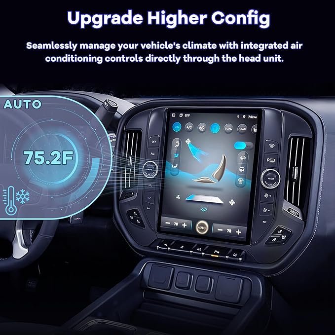 12.1" Radio Upgrade for Chevy Silverado GMC Sierra 2014-2018 8Core Sierra Stereo Android 13 T-Style Vertical Screen Headunit Wireless CarPlay Android Auto GPS 48EQ Backup Camera Mic,4+64G