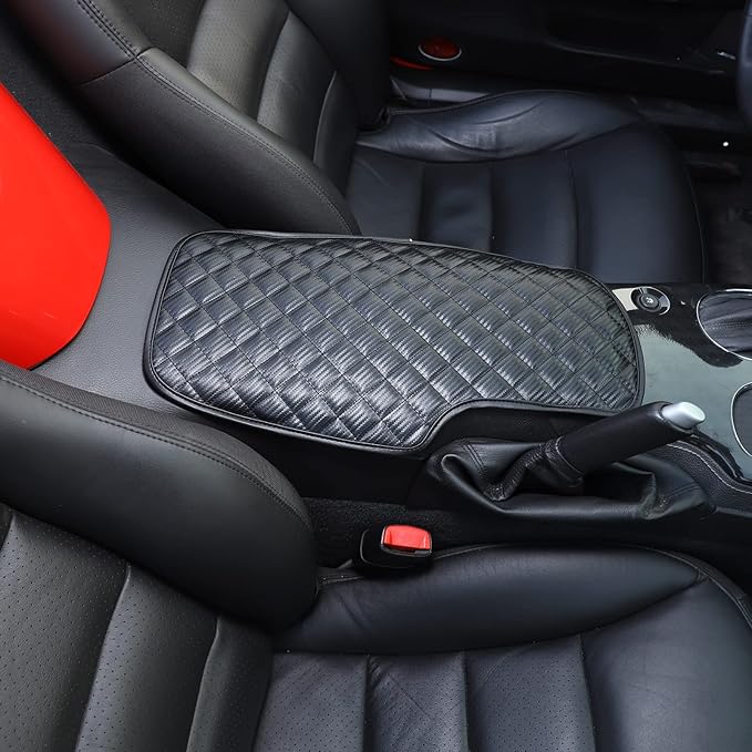 Center Console Armrest Cover for Chevy Corvette C6 2005-2013, Centre Armrest Seat Box Cover, Armrest Arm Rest Pad, Middle Consoles Cushion Protector Mat, Leather (Carbon Fiber)