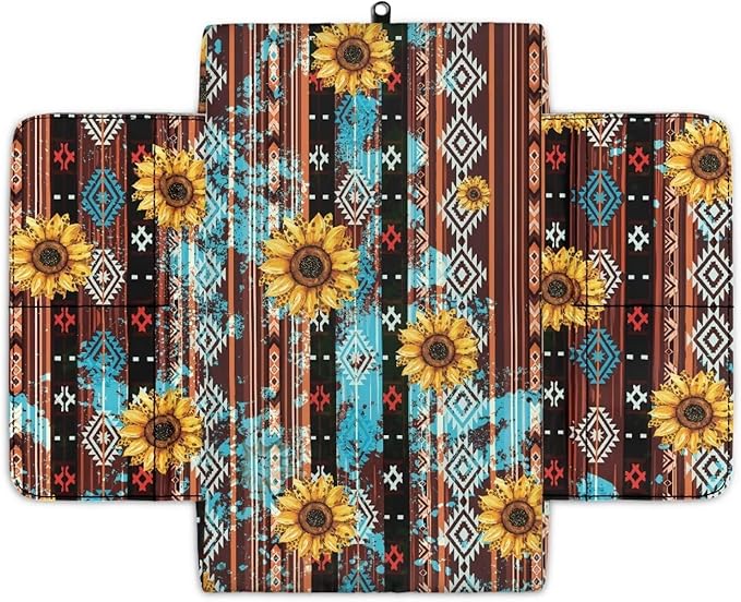 Wanyint Aztec Sunflower Brown Car Center Console Cover Soft Non-Slip Armrest Cover Lid for Car Side Storage Box with 4 Storage Bags Car Interior Decor Accessories for Women Men