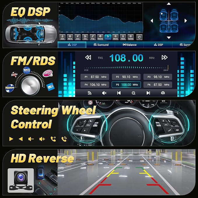EKAT Car Radio Stereo for Jeep Wrangler JK 2007-2018 Compass Grand Cherokee Dodge Ram with Carplay/Android Auto Upgrade 2GB+64GB