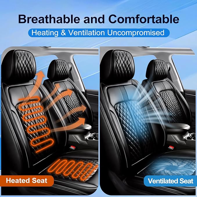Fit Bolt Car Seat Covers for Select Chevrolet Bolt/Chevy Bolt EUV 2017-2025 - Premium Full Coverage Leather, Airbag Compatible, Waterproof & All Weather Seat Cushion Protector, Full Set, Black