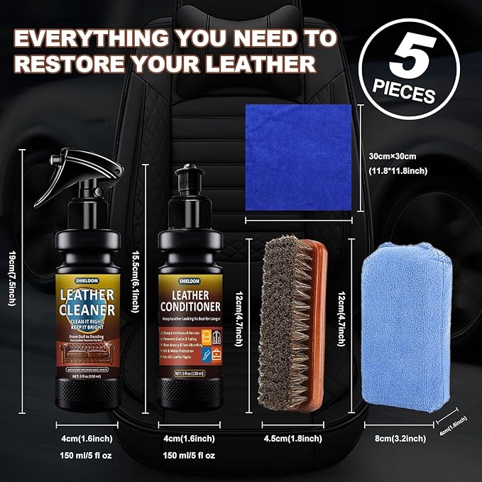 Leather Cleaner and Conditioner Leather Care Detailing Kit to Clean, Soften, Protect & Restore Leathercraft - UV Protection Prevent Cracking or Fading of Furniture, Car Interiors, Shoes, Bags
