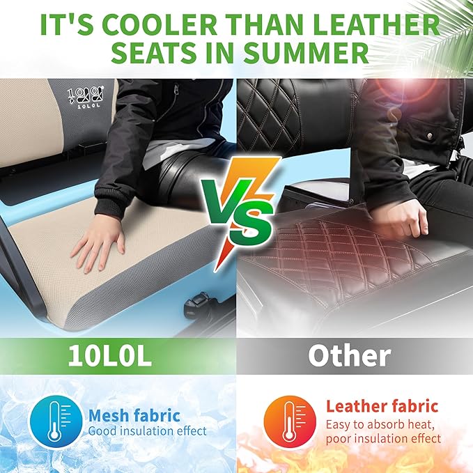 10L0L Golf Cart Seat Covers Universal for Yamaha G29 Drive2 Club Car Precedent Tempo Standard Front Seats, Breathable Mesh Bench Seat Cover, No Drilling Seat Cushion - All-Season Comfort