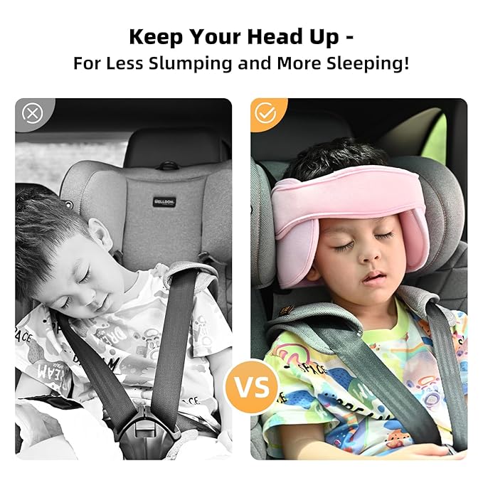 LETTON Kids Head Support Band for Car Seat, Safe, Comfortable Car Seat Head Neck Relief, Adjustable Child Head Band Strap Headrest for Kids, Pale Pink