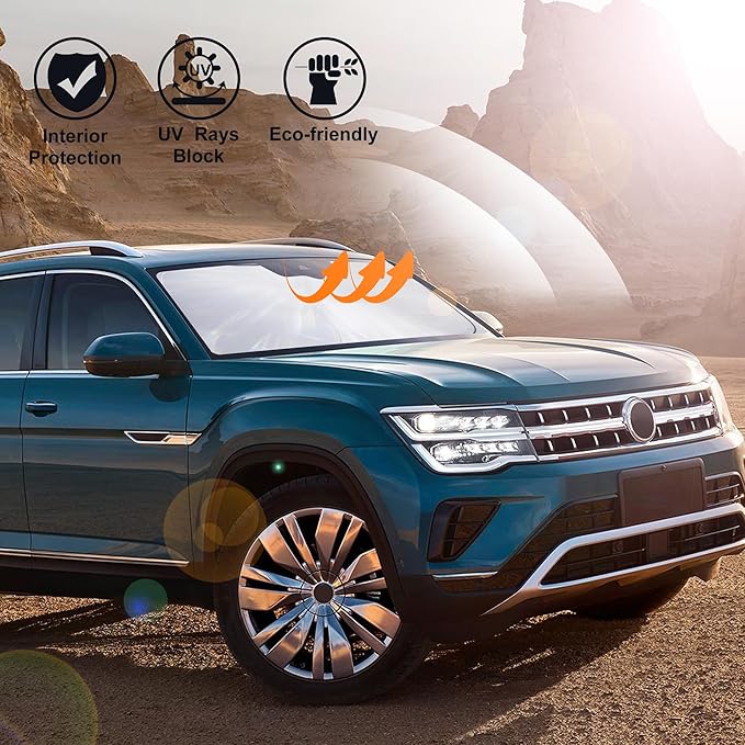 Windshield Sun Shade for 2018-2024 2025 2026 Volkswagen Atlas VW Atlas Cross Sport Accessories Front Window Sunshade Shield Keep Your Car Interior Cooler