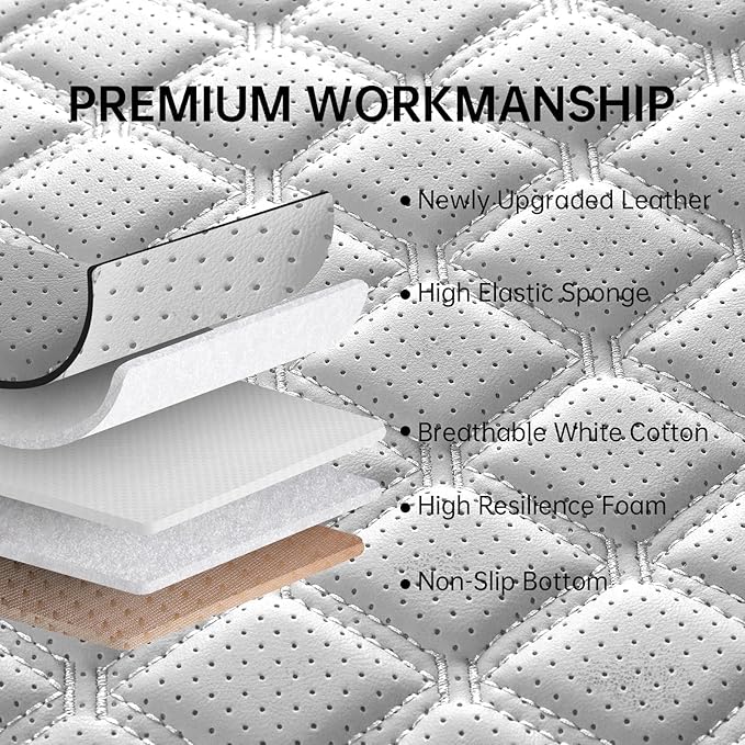 Car Seat Covers Full Set, Luxury Leather Waterproof Non-Slip Seat Protector Universal Fit for Most Cars SUVs Trucks Pick-ups,White and Black Car Accessories Interior(Full Set White)