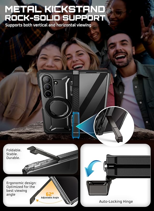 SUPCASE for Samsung Galaxy Z Fold 7 Case with Kickstand (UB Grip), [Compatible with MagSafe] [Built-in Privacy Screen Protector] [Hinge Coverage] Military-Grade Protection Phone Case, Dark
