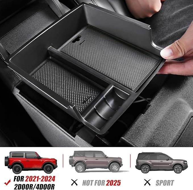 Mabett Center Console Organizer Tray for Ford Bronco Accessories 2024 2023 2022 2021, Armrest Storage Insert Box fit Bronco 2/4 Door with Non-Slip Mat（Not fits 2025 version）