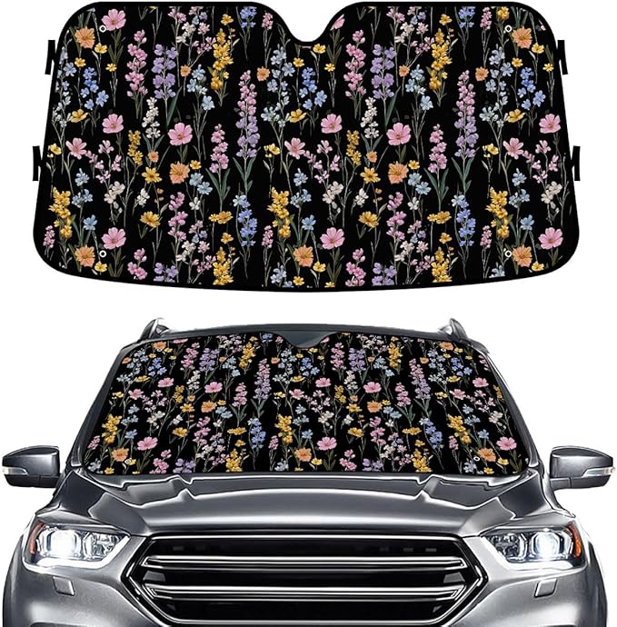 GENANY Floral Windshield Sun Shade for Car SUV Truck (55x30 Inches), Front Window Visor for Windows, Protector Blocks UV