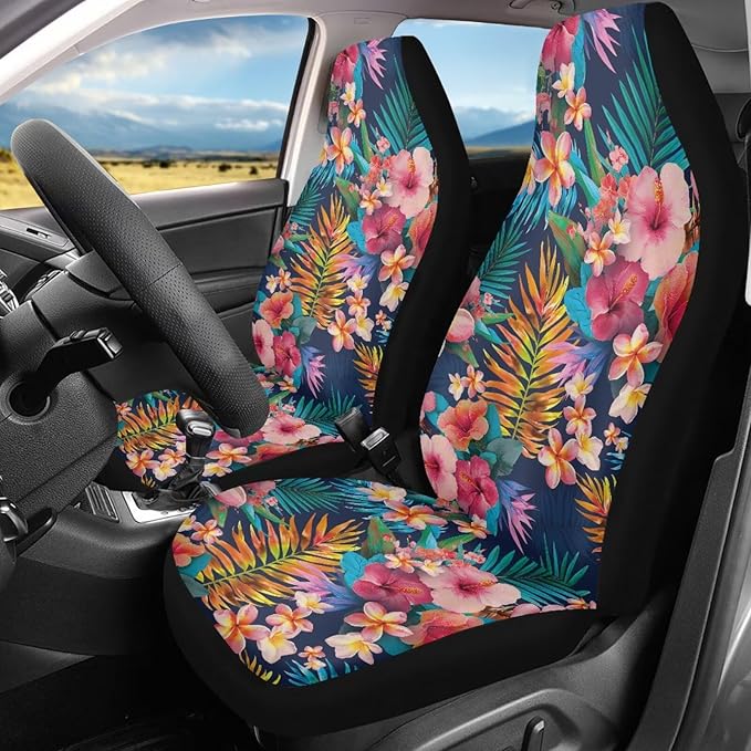 Car Seat Covers Elastic Front Seat Protectors Automotive Interior Accessories Mats Non Slip Scratch Proof Washable Bucket Pads（Tropical Flowers 59）