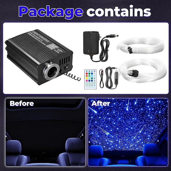 2 in 1 Twinkle & Meteor Starlight Headliner Kit with 200 Shooting Stars, Twinkle Star Lights for Car Decor 750pcs*0.03in*9.8ft/3m, Fiber Optic Star Ceiling Lights for Car Roof Home Ceiling