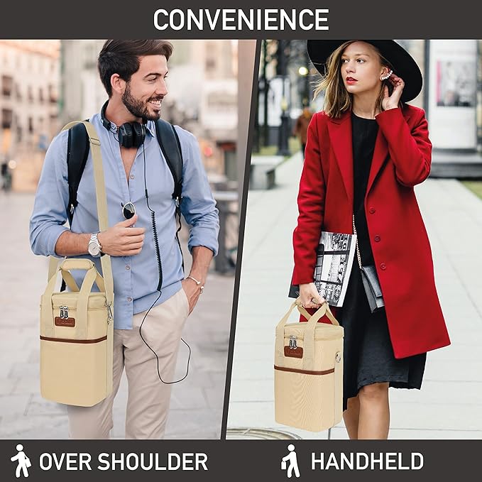 Opux 4 Bottle Insulated Wine Cooler Bag - Leakproof Padded Portable Wine Bottle Carrier for Travel Picnic BYOB Gift (Beige Cream)