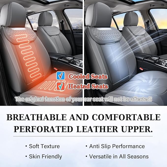 Coverado Car Seat Covers Full Set, Luxury Leather Car Seat Cover, Front and Back Seat Covers for Cars, Waterproof Car Seat Protector, Automotive Seat Covers Universal Fit Most Cars(Gray)
