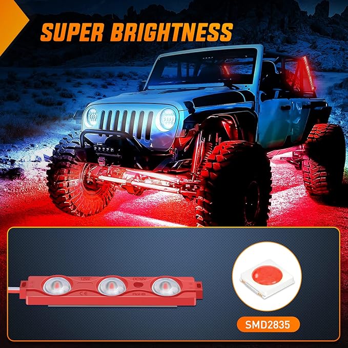 Nilight 8PCS Truck Pickup Bed Light 24LED Red Cargo Rock Lighting Kits with Switch for Van Off-Road Under Car Side Marker Foot Wells Rail