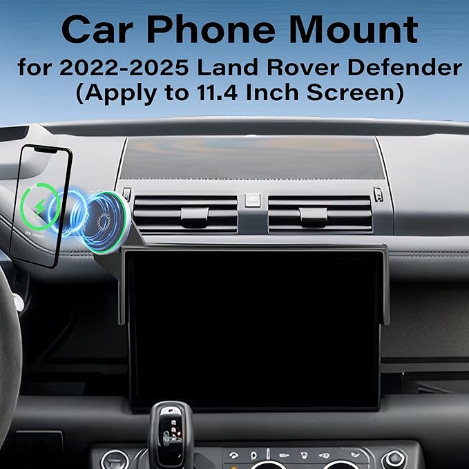 Car Phone Holder for 2022-2025 Land Rover Defender Accessories Apply to 11.4 Inch Screen 15W Fast Wireless Charger Screen Fixed Clip Cell Phone Mount Hands-Free 360 Degree Rotation