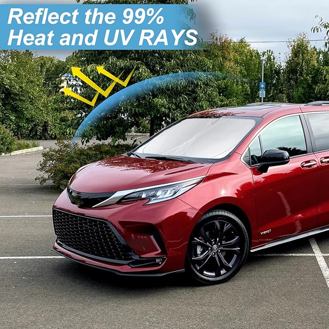 Sunshade for Toyota Sienna 2021-2024 2025 L LE SE XLE Limited Van Minivan Car Accessories Front Window 210T Reflective Shield Cover for Windshield Sun Visor