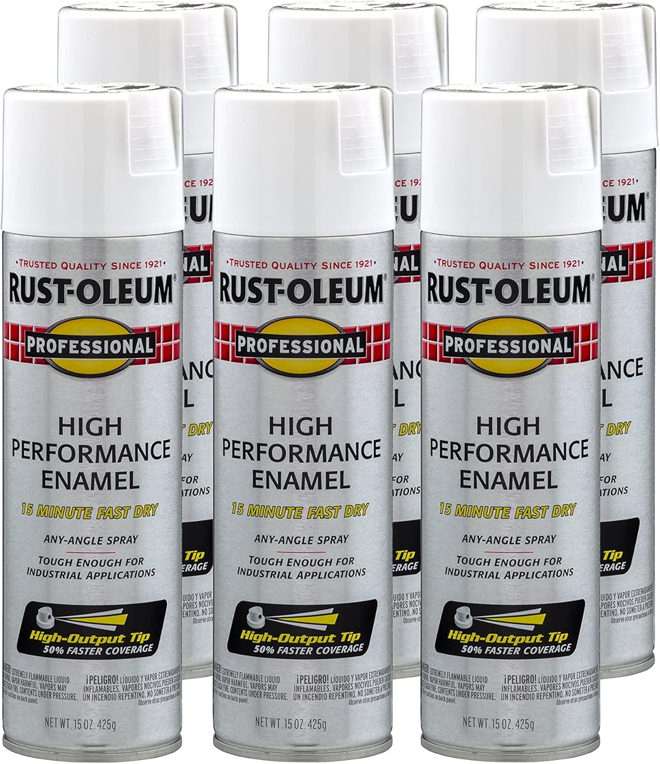 Rust-Oleum 7590838-6PK Professional High Performance Enamel Spray Paint, 15 Oz, Flat White, 6 Pack
