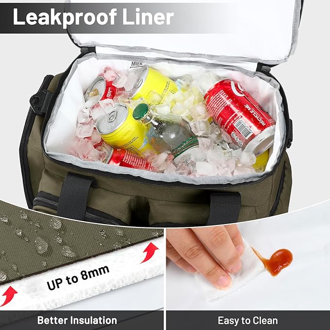 MIER Lunch Box for Men Heavy Duty Insulated Lunch Bag 20 Cans Large Leakproof Soft Cooler Bags with Multiple Pockets for Picnic Work Travel (Army Green)