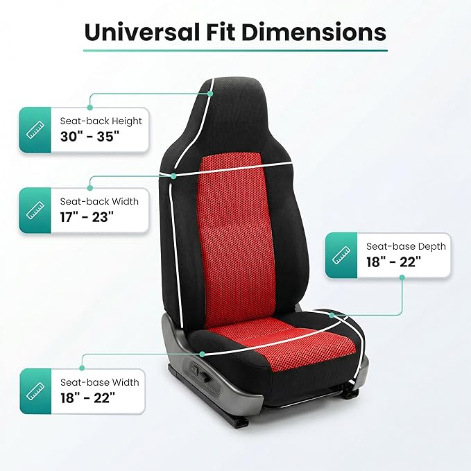 FH Group Automotive Front Car Seat Covers for SUV, Trucks, Sedan and More - Universal Fit Front High Back Design Interior Accessories - 3D Mesh Fabric Center Panel - Red