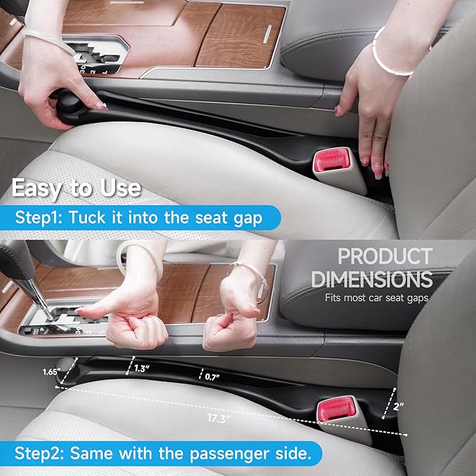 Givifive Car Seat Gap Filler Set of 2, Soft Foam Multifunctional Seat Side Gap Filler with Organizer & Hook Function, 3in1 Gap Stopper Universal Fit Car SUV Truck Fill The Gap Between Seat & Console