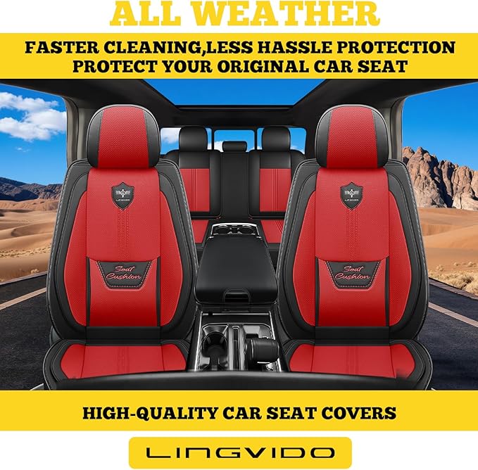 LINGVIDO Car Seat Covers Full Set (5 Seats) - Premium Perforated Nappa Leather, Waterproof Shield, Omni-Adapt Fit SUVs Sedans, Ultimate Family & Pet Protection