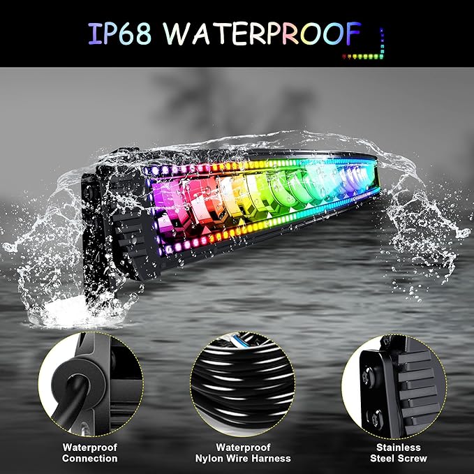42" Curved RGB LED Light Bar 2X 4 Flood LED Pods with Chasing RGB Halo 16 Solid Colors Offroad Driving Fog Lights with Switch Wiring Harness
