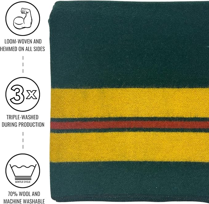 Arcturus Rainier Wool Blanket - Warm, Heavy, Washable, Bed Blanket | Great for Home & Camping (Fort Vancouver, Queen)