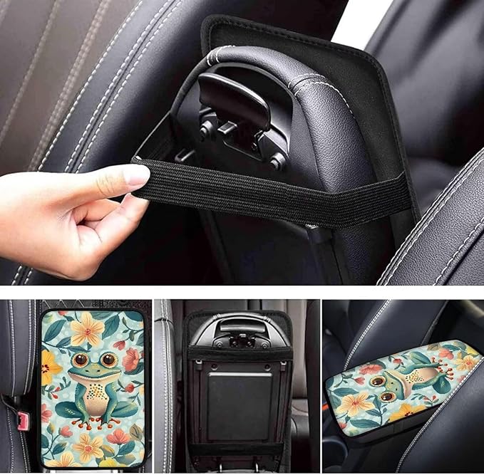 Auto Center Console Cover Pad for SUV,Truck,Car, Frog Floral Car Armrest Seat Box Cover, Auto Armrest Protector Car Accessories for Women Men