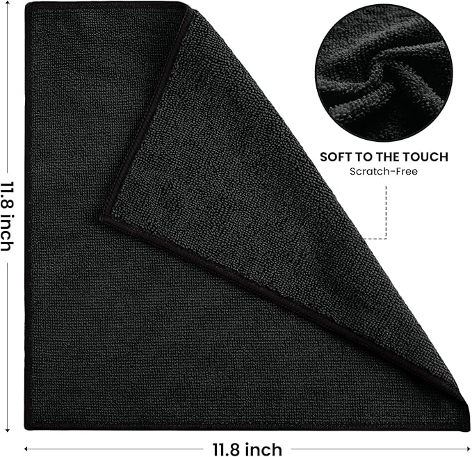 SIFANGKE Microfiber Cleaning Cloth, 12 Pack Lint-Free and Highly Absorbent Rags, Black Reusable Microfiber Towels for Car, Kitchen, Bathroom and Household Cleaning Supplies, 11.8"X11.8"