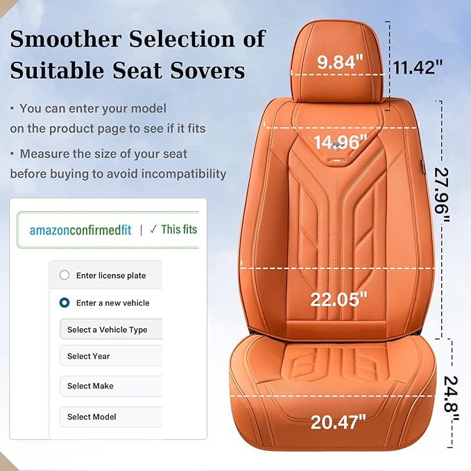 Coverado Car Seat Covers Full Set, Automotive Seat Covers Car Seat Protector Car Seat Cushion, Waterproof Leather Seat Covers for Cars, Universal Fit for Most Sedans SUV Pick-up Truck(Orange)
