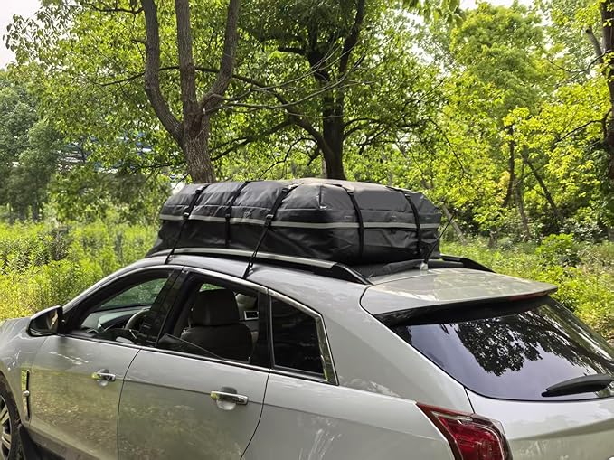 Car Roof Bag, 20 Cubic Feet Rooftop Cargo Carrier, 600D Waterproof Car Top Luggage Storage Bag for All Vehicles SUV with/Without Rack, Include Anti-Slip Mat, 8 Reinforced Straps, 6 Door Hooks