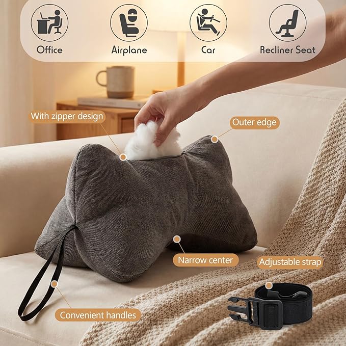 Dog Bone Shaped Travel Neck Pillow with Washable Removable Cover Have Loops on Either End for Car Bus Truck Driving Comfort Head Rest Support Neck Cervical Chiropractic Pillow (Gray)