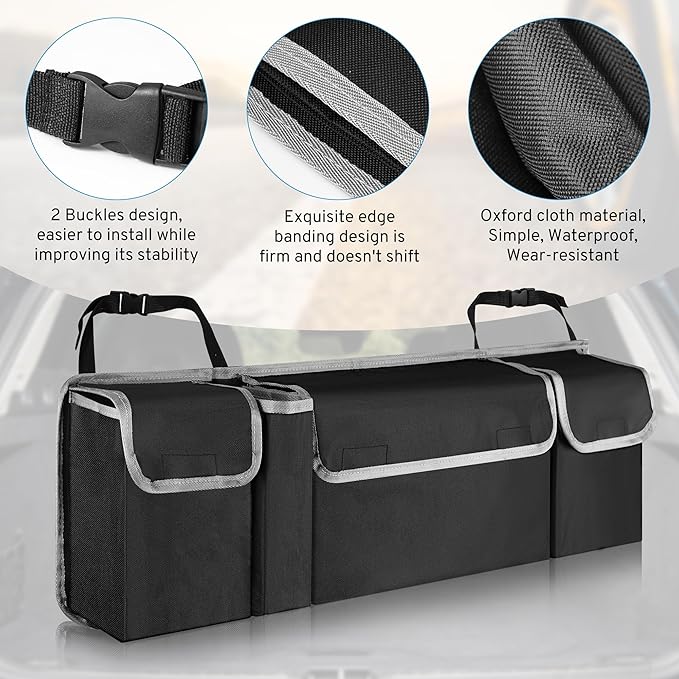 Car Trunk Organizer Storage Bag for Chevy Chevrolet Equinox Traverse Trax Tahoe Trailblazer Suburban Express LS LT RS SUV accessories, Waterproof Hanging Collapsible Backseat Bag