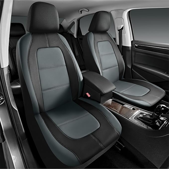 Road Comforts Car Seat Cover, Leather Car Seat Cover Full Set, Automotive Seat Covers, Airbag Compatible Universal Fit for Most Cars (Gray)