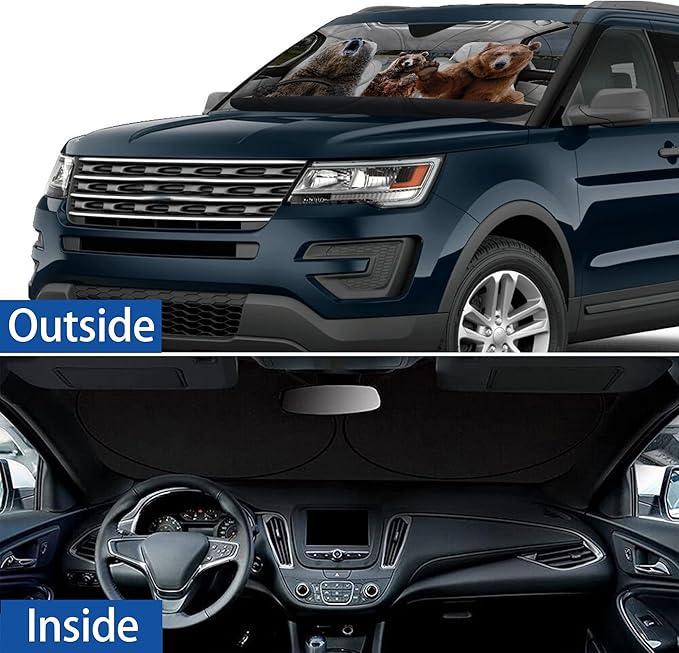 Bear Family Windshield Sunshade for Car SUV Truck Foldable Uv Ray Reflector Front Window Sun Shade Visor Shield Cover -59" X 31"